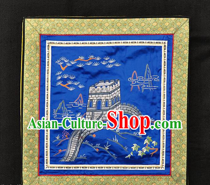 Traditional Chinese Embroidered Maple Leaf The Great Wall Silk Plate Mat Handmade Embroidering Dress Applique Embroidery Royalblue Fabric Patches Accessories