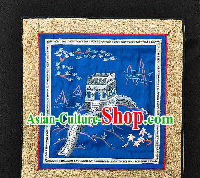 Traditional Chinese Embroidered Pink Maple Leaf The Great Wall Silk Plate Mat Handmade Embroidering Dress Applique Embroidery Royalblue Fabric Patches Accessories