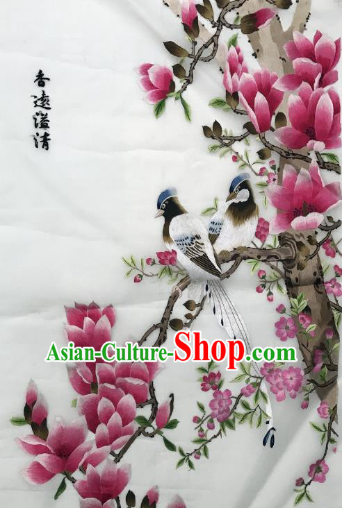 Traditional Chinese Embroidered Red Magnolia Birds Fabric Hand Embroidering Dress Applique Embroidery Silk Patches Accessories