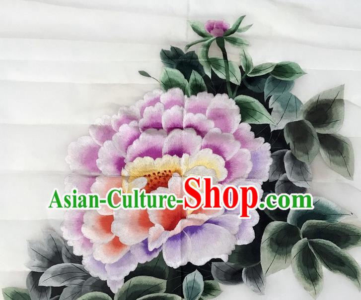 Traditional Chinese Embroidered Lilac Peony Fabric Hand Embroidering Dress Applique Embroidery Silk Patches Accessories