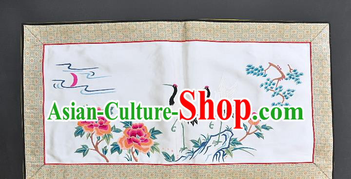 Chinese National Embroidered Crane Peony White Silk Paintings Traditional Handmade Embroidery Craft Decorative Wall Picture