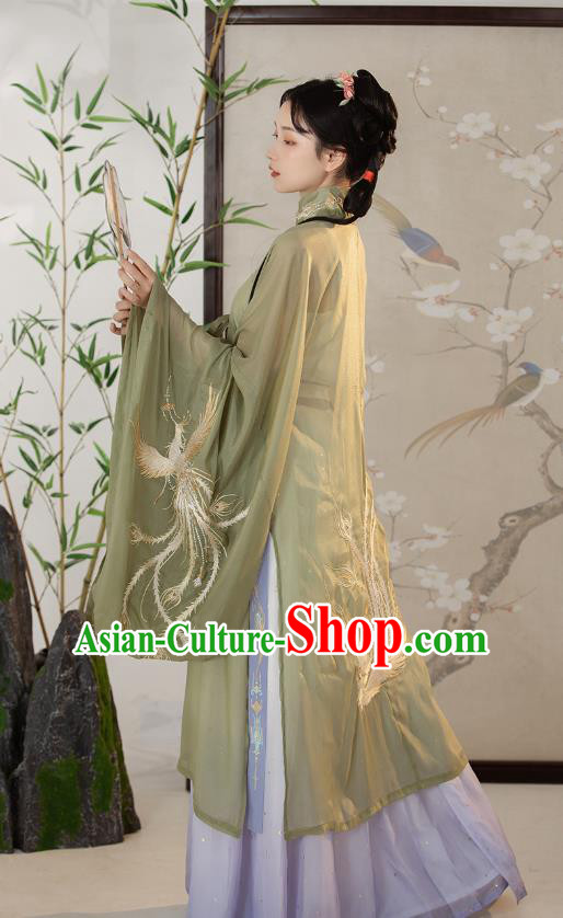 Traditional Chinese Ming Dynasty Court Female Costumes Ancient Princess Hanfu Garment Embroidered Green Blouse and Lilac Skirt Complete Set