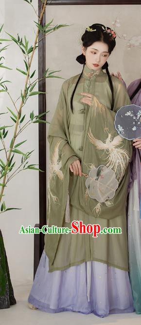 Traditional Chinese Ming Dynasty Court Female Costumes Ancient Princess Hanfu Garment Embroidered Green Blouse and Lilac Skirt Complete Set