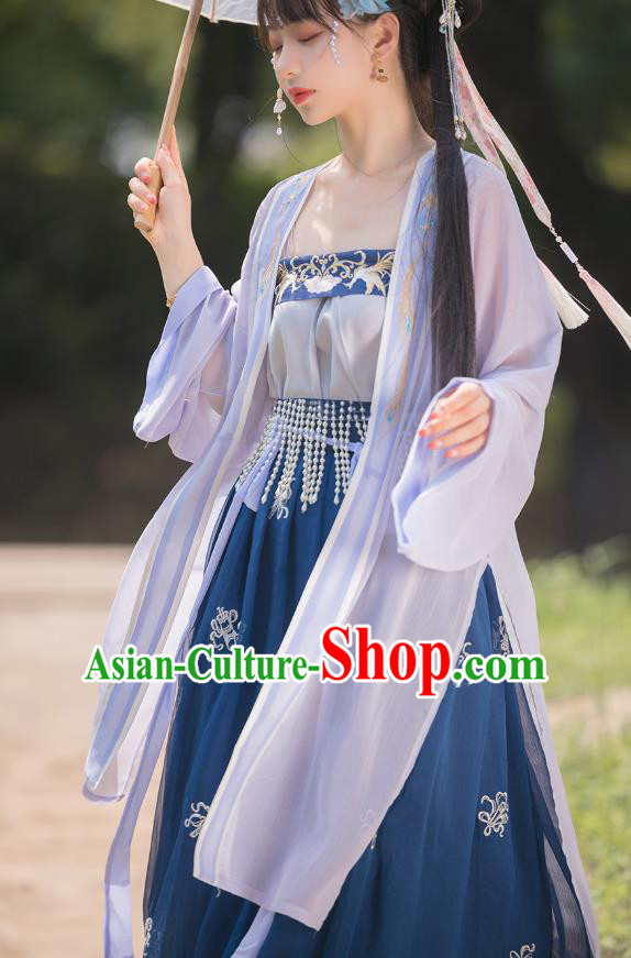 Chinese Song Dynasty Village Girl Costumes Traditional Ancient Country Female Hanfu Garment BeiZi Top and Skirt Full Set