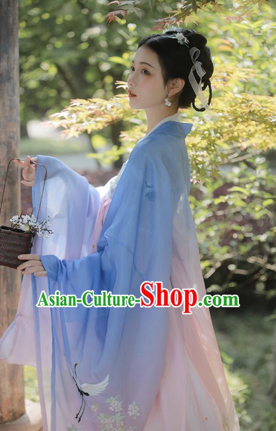 Chinese Tang Dynasty Noble Consort Costumes Traditional Ancient Goddess Hanfu Garment Blue Cloak Blouse and Dress Full Set
