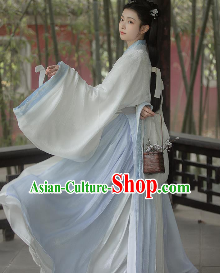 Chinese Jin Dynasty Noble Princess Costumes Traditional Ancient Goddess Hanfu Garment White Cloak Blouse and Skirt Full Set