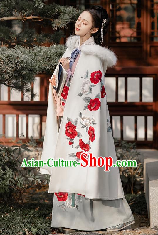 Chinese Ming Dynasty Noble Lady Costumes Traditional Ancient Princess Hanfu Garment Embroidered Short Cape Blouse and Skirt Full Set