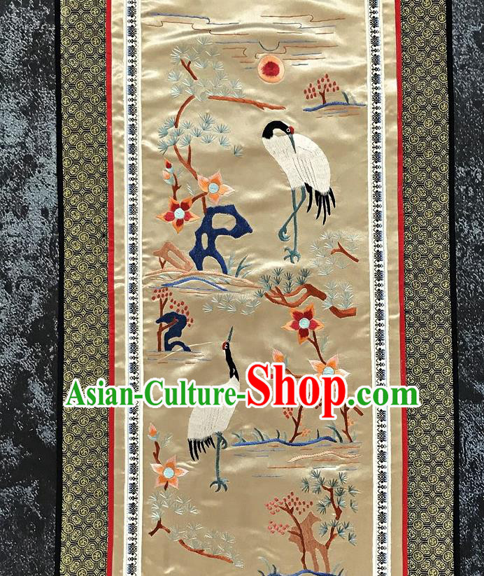 Chinese National Embroidered Pine Cranes Champagne Silk Paintings Traditional Handmade Embroidery Decorative Picture Craft