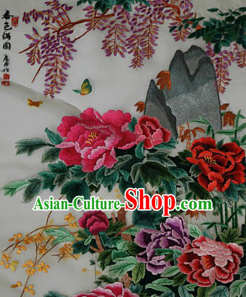 Traditional Chinese Embroidered Wisteria Peony Fabric Hand Embroidering Dress Applique Embroidery Veil Patches Accessories