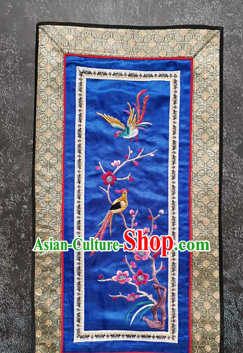 Chinese National Embroidered Plum Blossom Royalblue Silk Paintings Traditional Handmade Embroidery Decorative Picture Craft