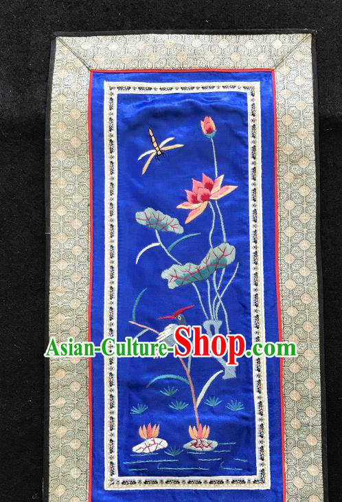 Chinese National Embroidered Dragonfly Lotus Royalblue Silk Paintings Traditional Handmade Embroidery Decorative Picture Craft