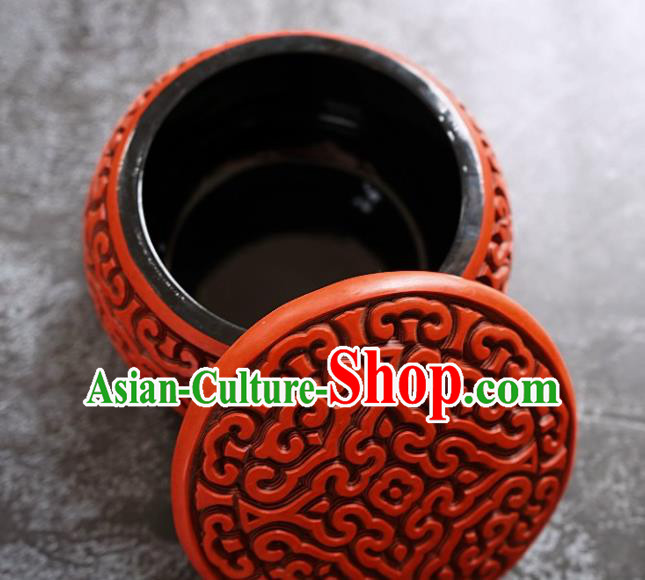 Chinese Traditional Carved Lacquerware Inkpad Box Accessories Handmade Red Lacquer Rouge Box Craft