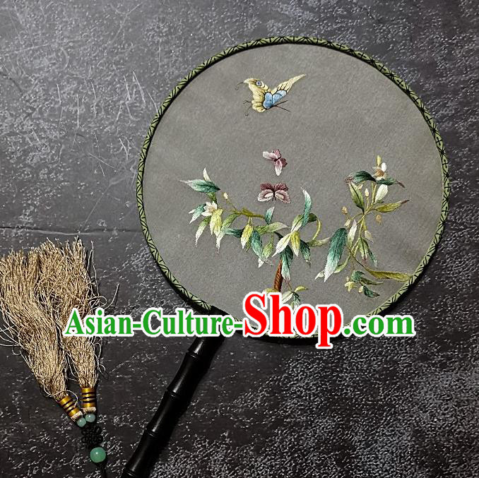 Chinese Traditional Silk Palace Fans Handmade Embroidered Round Fan Embroidery Flower Bird Craft