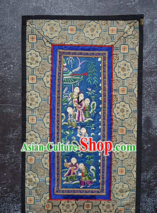 Chinese National Embroidered Children Blue Silk Paintings Traditional Handmade Embroidery Decorative Picture Craft