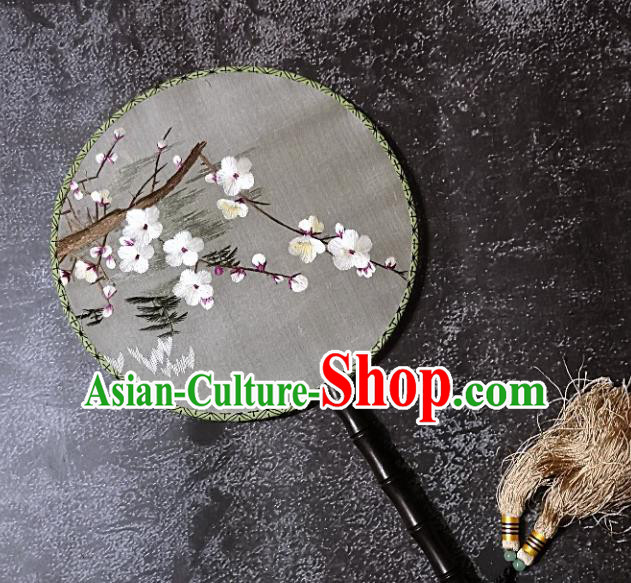Chinese Traditional Palace Fans Handmade Embroidery Round Fan Embroidered Plum Blossom Silk Fan Craft