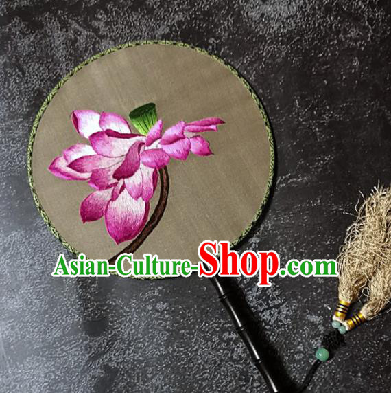 Chinese Traditional Palace Fans Handmade Embroidery Round Fan Embroidered Lotus Silk Fan Craft