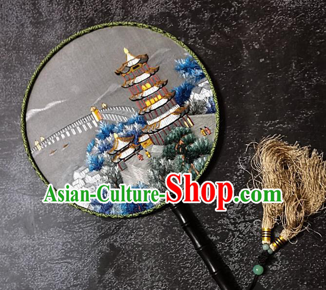 Chinese Traditional Palace Fans Handmade Embroidery Round Fan Double Sizes Embroidered Silk Fan Craft