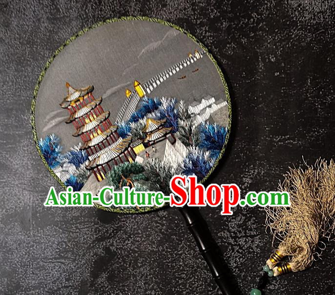 Chinese Traditional Double Sizes Embroidered Palace Fans Handmade Embroidery Round Fan Silk Fan Craft
