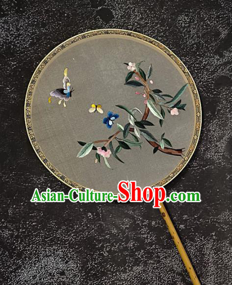 Chinese Traditional Silk Palace Fans Handmade Embroidered Butterfly Flower Round Fan Embroidery Craft