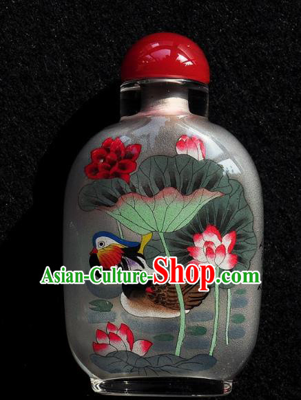 Chinese Handmade Snuff Bottle Traditional Inside Painting Mandarin Duck Lotus Snuff Bottles Artware