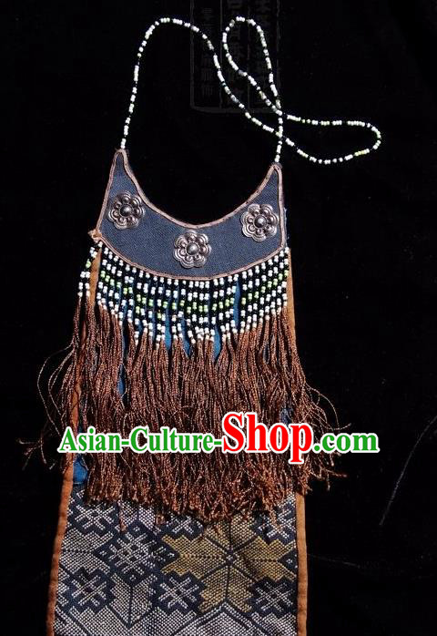 Chinese Handmade Miao Nationality Brown Tassel Necklace Traditional Minority Ethnic Folk Dance Necklet Accessories for Women