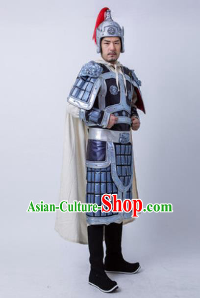 Chinese Traditional Three Kingdoms Period General Armor Costume Drama Ancient Military Officer Zhao Yun Clothing and Helmet for Men