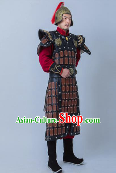Chinese Traditional Han Dynasty General Armor Costume Drama Ancient Warrior Clothing and Helmet for Men