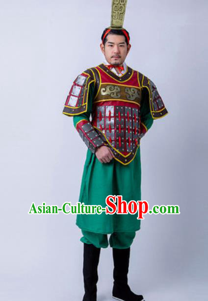 Chinese Traditional Qin Dynasty Warrior Armor Costume Drama Ancient General Soldier Clothing and Helmet for Men