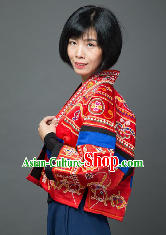 Traditional Chinese Embroidered Red Short Overcoat Dress National Costume Tang Suit Upper Outer Garment for Women