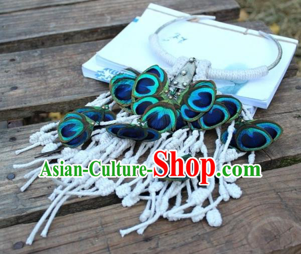 Chinese Handmade Miao Nationality Feather Necklace Traditional Minority Ethnic Folk Dance Necklet Accessories for Women