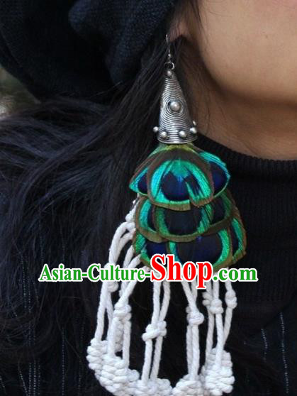 Chinese Handmade Miao Ethnic Feather Ear Accessories Traditional Minority Stage Show Earrings for Women