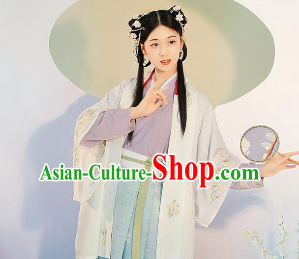 Traditional Chinese Song Dynasty Village Girl Hanfu Dress Apparels Ancients Young Lady Historical Costumes BeiZi Blouse and Skirt Full Set