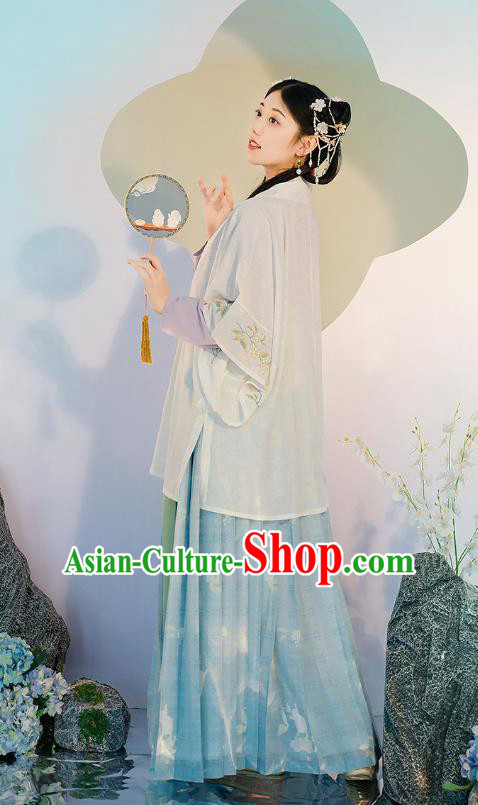 Traditional Chinese Song Dynasty Village Girl Hanfu Dress Apparels Ancients Young Lady Historical Costumes BeiZi Blouse and Skirt Full Set