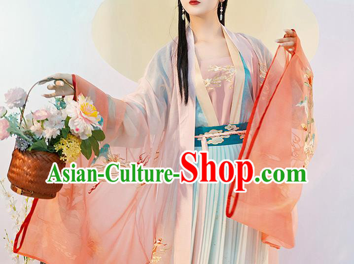 Traditional Chinese Tang Dynasty Noble Woman Hanfu Dress Apparels Ancients Royal Princess Historical Costumes Embroidered Cape Blouse and Skirt Complete Set