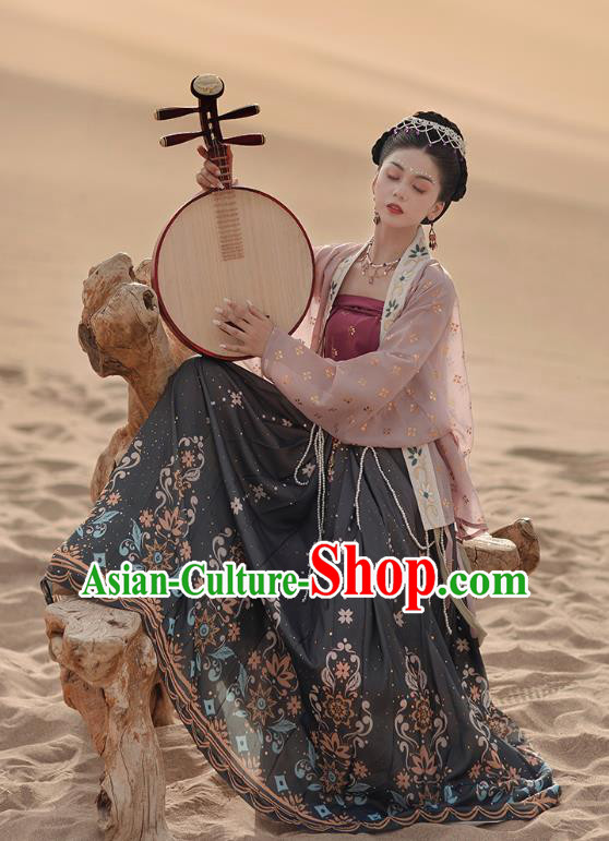 Traditional Chinese Song Dynasty Young Woman Hanfu Dress Apparels Ancients Dance Lady Historical Costumes Blouse Strapless and Skirt Full Set