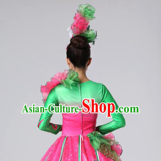 Traditional Chinese Peony Dance Outfits Classical Dance Green Dress Opening Dance Stage Performance Costume for Women