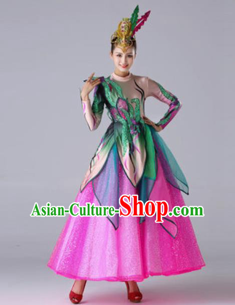 Traditional Chinese Modern Dance Outfits Classical Dance Rosy Dress Opening Dance Stage Performance Costume for Women