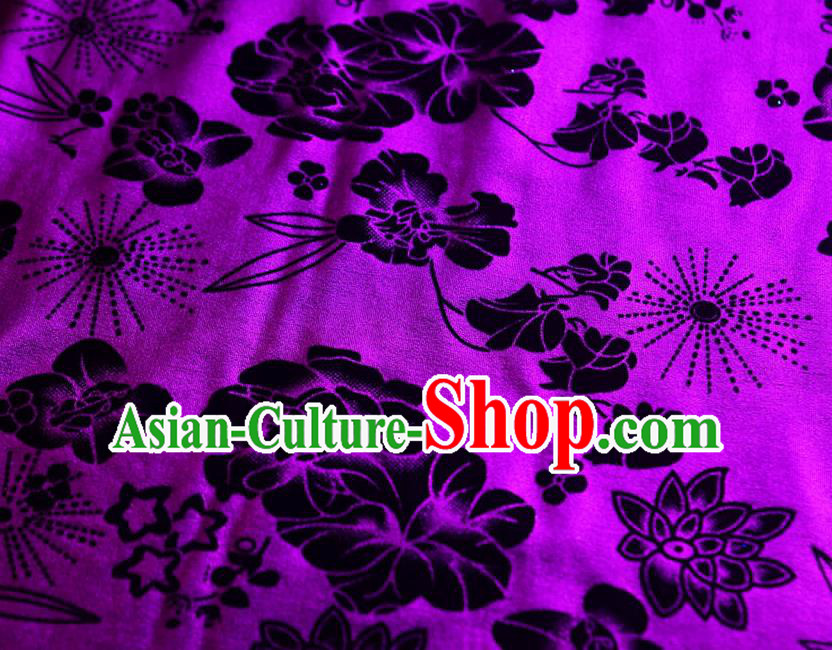 Chinese Traditional Flowers Pattern Design Purple Flocking Fabric Velvet Cloth Asian Pleuche Material