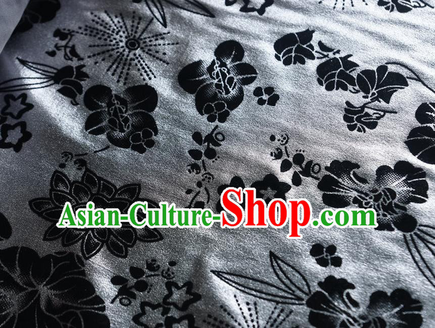 Chinese Traditional Flowers Pattern Design Grey Flocking Fabric Velvet Cloth Asian Pleuche Material