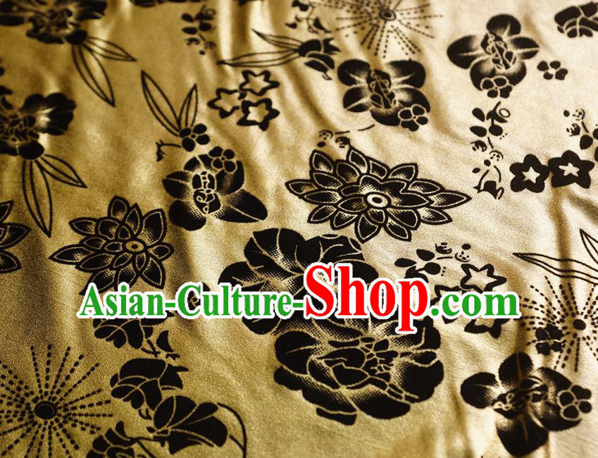 Chinese Traditional Flowers Pattern Design Light Golden Flocking Fabric Velvet Cloth Asian Pleuche Material
