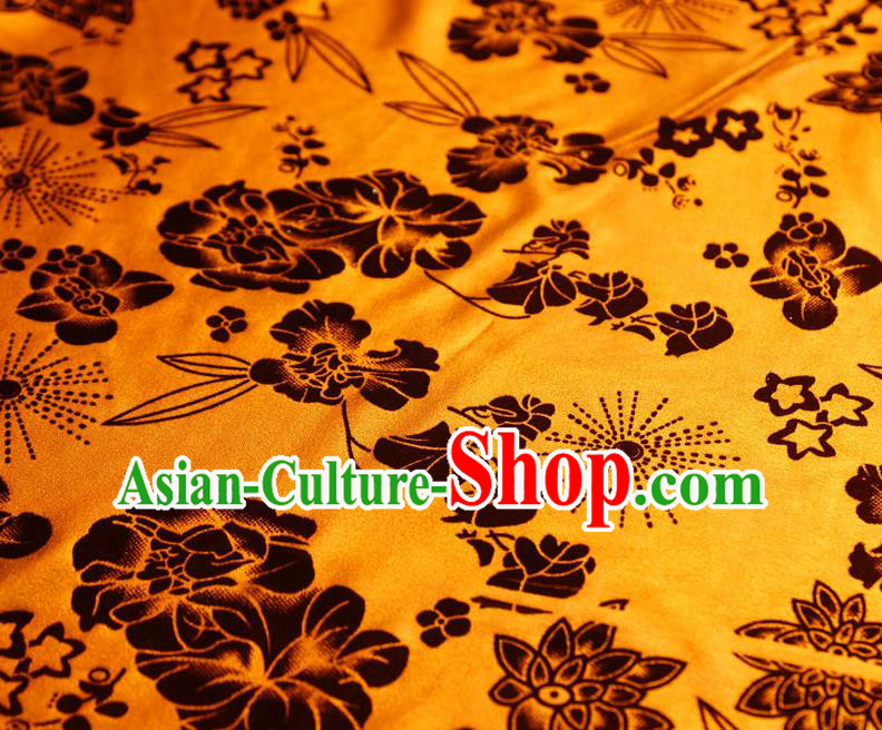 Chinese Traditional Flowers Pattern Design Orange Flocking Fabric Velvet Cloth Asian Pleuche Material
