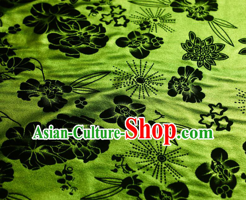 Chinese Traditional Flowers Pattern Design Grass Green Flocking Fabric Velvet Cloth Asian Pleuche Material