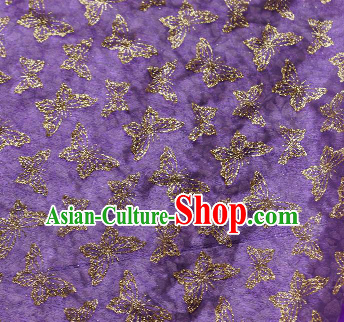 Chinese Traditional Butterfly Pattern Design Purple Veil Fabric Cloth Organdy Material Asian Dress Grenadine Drapery