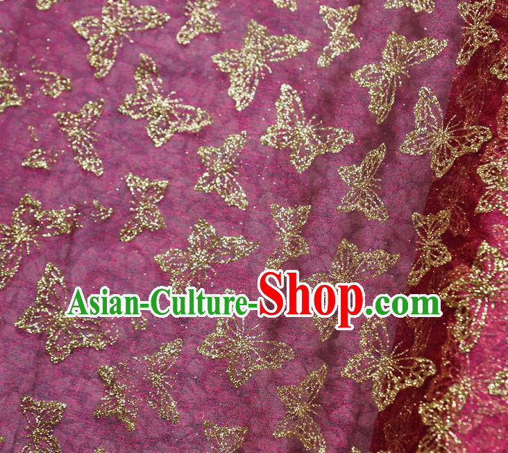 Chinese Traditional Butterfly Pattern Design Purplish Red Veil Fabric Cloth Organdy Material Asian Dress Grenadine Drapery