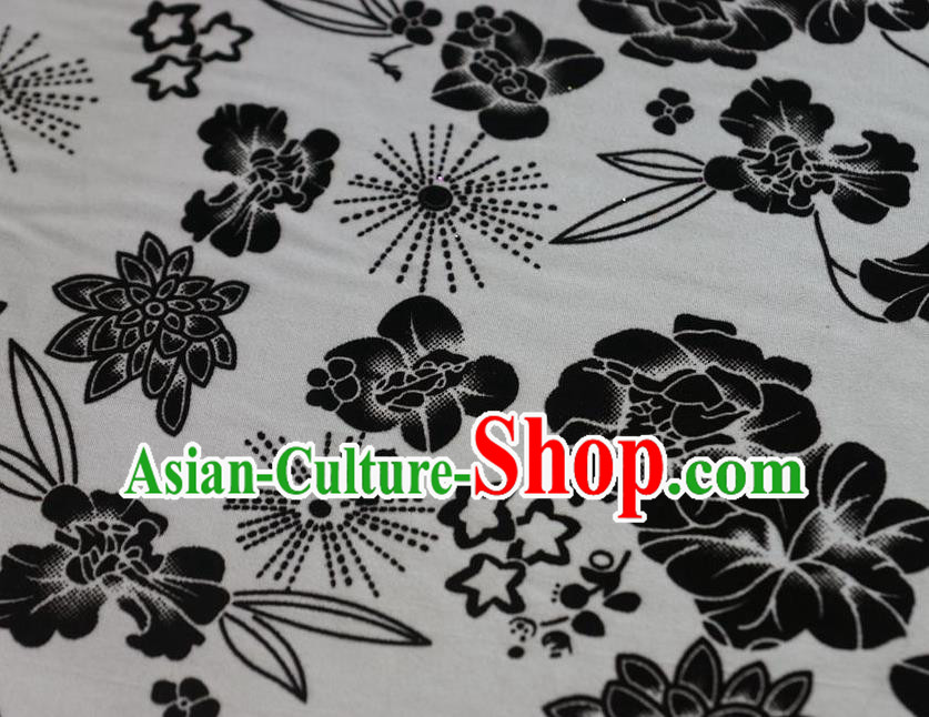 Chinese Traditional Flowers Pattern Design White Flocking Fabric Velvet Cloth Asian Pleuche Material
