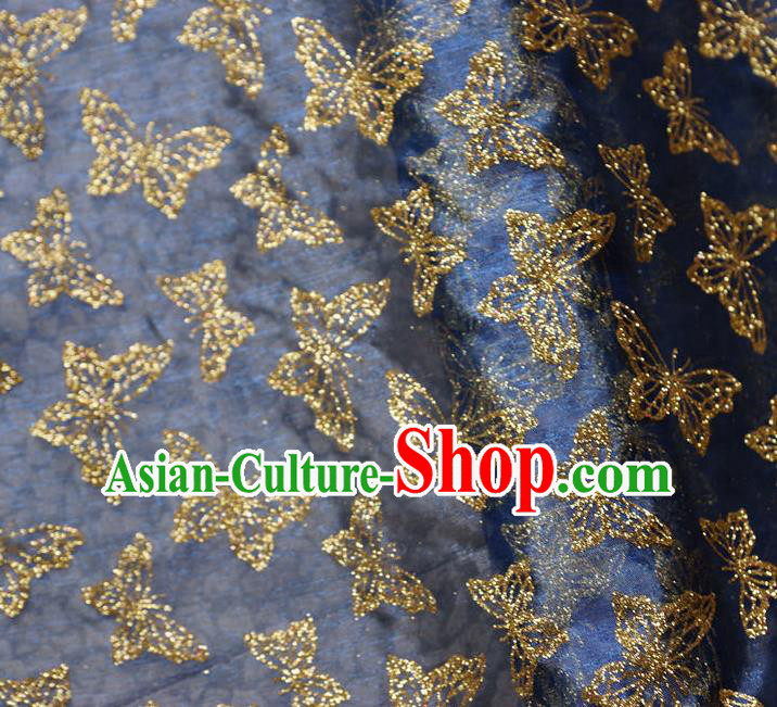 Chinese Traditional Butterfly Pattern Design Navy Veil Fabric Cloth Organdy Material Asian Dress Grenadine Drapery