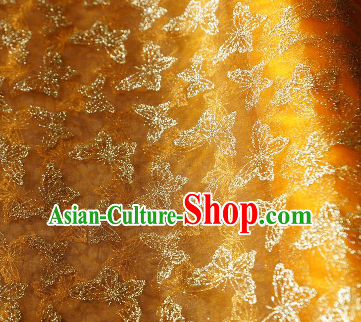 Chinese Traditional Butterfly Pattern Design Orange Veil Fabric Cloth Organdy Material Asian Dress Grenadine Drapery