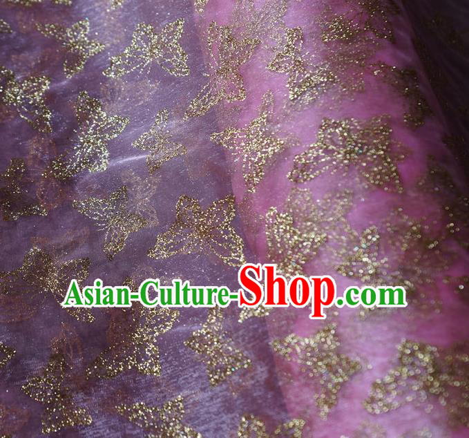 Chinese Traditional Butterfly Pattern Design Lilac Veil Fabric Cloth Organdy Material Asian Dress Grenadine Drapery