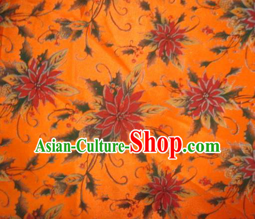 Chinese Traditional Christmas Flower Pattern Design DIY Orange Spandex Fabric Cloth Chemical Fiber Material Asian Dress Drapery