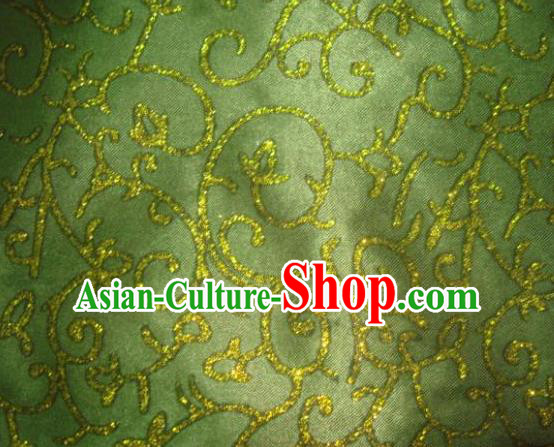 Chinese Traditional Floral Scrolls Pattern Design Green Satin Fabric Cloth Silk Crepe Material Asian Dress Drapery